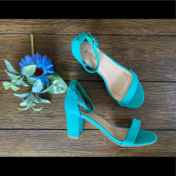 teal ankle strap heels